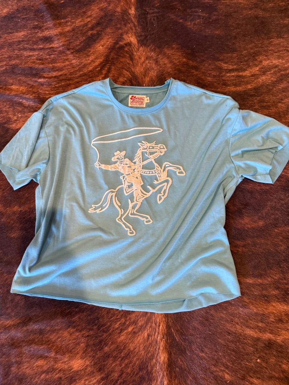 Vintage-Inspired Cowboy Graphic Tee - Light Blue